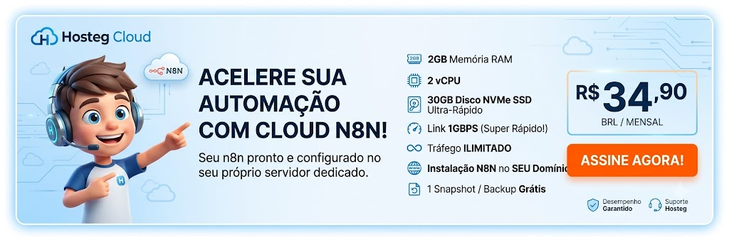 Hosteg Cloud N8N — R$ 34,90/mês